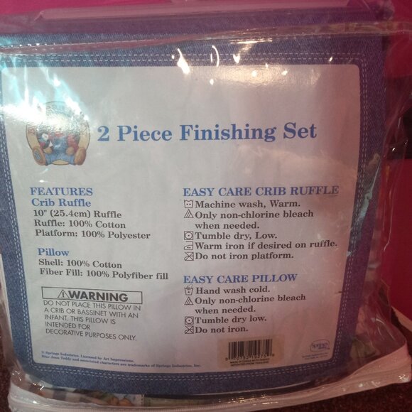 Blue Jean Teddy Nursery Baby 2 Piece Finishing Set Crib Ruffle, Pillow - Picture 5 of 9